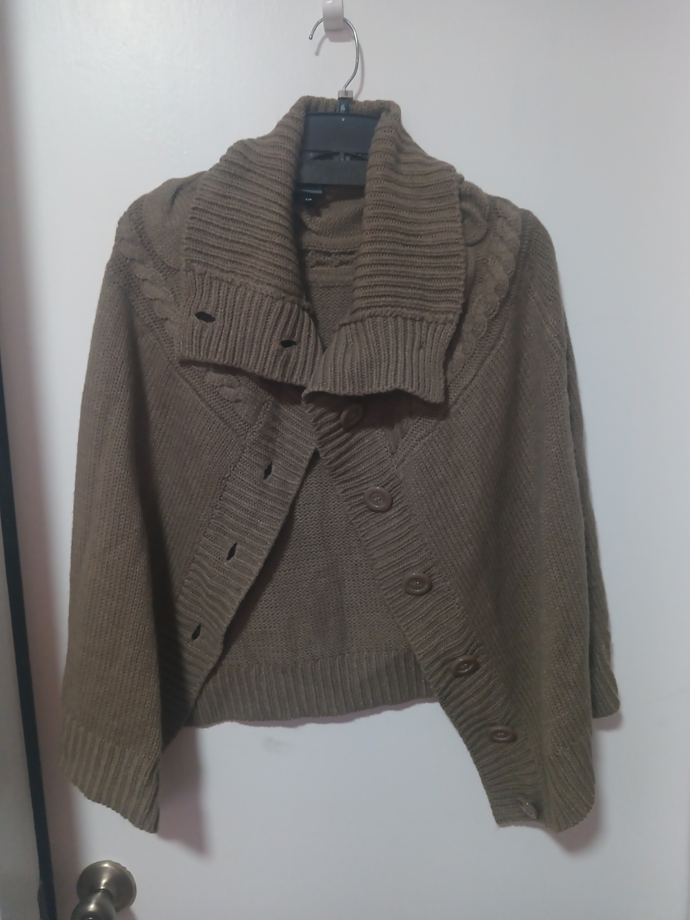 Versace Olive Brown Knit Shawl-Collar Button Cardigan
